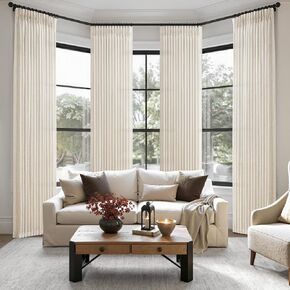 Pinch Pleated Linen Viral Curtains 4 Panels Set for Living Room 96 Inches Long, Birch Memory Trained Pleat Light Sheer Filtering Farmhouse Window Curtain with Hook Ring Ivory Cream Bedroom 8FT Length in Saudi Arabia