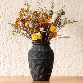 Ceramic Flower Vase, 8.07 Inch (20.5 cm) - Retro Black Textured Rustic Farmhouse Decorative Vase for Living Room, Table, Fireplace, Kitchen & Home Centerpiece in Saudi Arabia