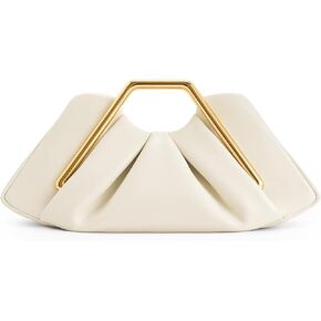 Designer Metal Frame Clutch for Women, Geometric PU Leather Handbag with Gold Metal Handle, Soft Pleated Evening Purse in Saudi Arabia