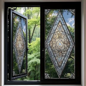 Stained Glass Style Static Cling Window Film, Non-Adhesive and Reusable, Suitable for Home Door and Window Decoration, 17.5x39.4 inches (Diamond-Shaped Stained Glass Window 2, 17.51x39.37 inches) in Saudi Arabia