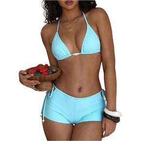 SHENHE Women's Boyshort Bikini Set 2 Piece Swimsuits Triangle Halter Bathing Suits with Shorts in Saudi Arabia