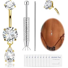 G23 Titanium Dangle 14G Belly Button Rings Sparkling CZ Navel Rings Belly Piercing Jewelry Teardrop Dangling Belly Rings Gold/Silver in Saudi Arabia