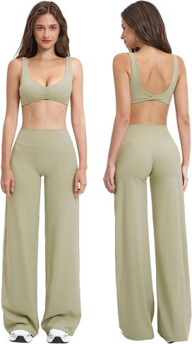 QBGJTD Womens Workout Set Two Piece U Back Front Scrunch Sports Bra Matching High Waist Leggings Gym Work Pilates Outfits in Saudi Arabia
