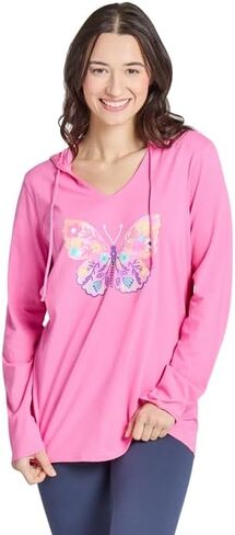Life is Good. Women's Floral Butterfly Tie Dye Long Sleeve Crusher-LITE Hooded Tee, Watermelon Pink in Kuwait