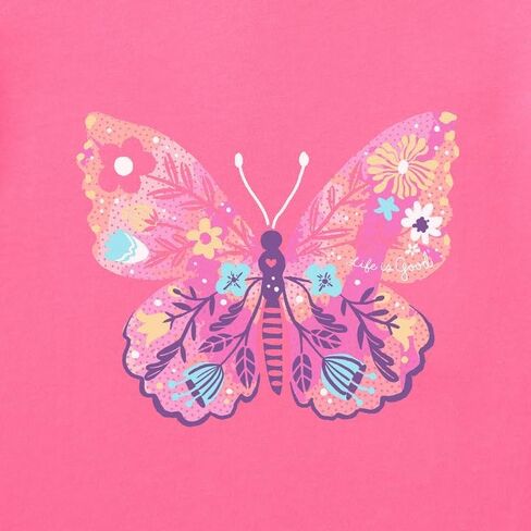 Life is Good. Women's Floral Butterfly Tie Dye Long Sleeve Crusher-LITE Hooded Tee, Watermelon Pink in Kuwait