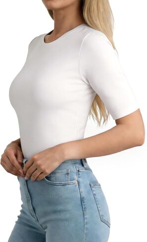 MANGOPOP Half Sleeve Tops for Women Crew Neck Slim Fitted Casual Going Out T Shirt Tops 2026 Trendy in Kuwait