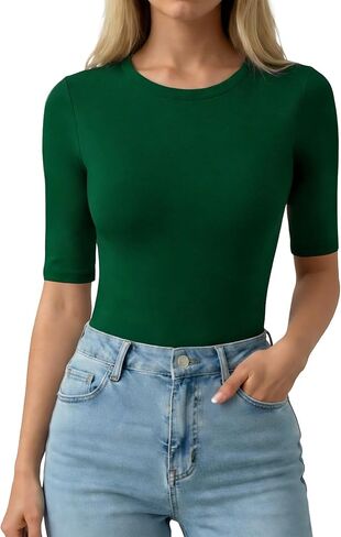 MANGOPOP Half Sleeve Tops for Women Crew Neck Slim Fitted Casual Going Out T Shirt Tops 2026 Trendy in Kuwait