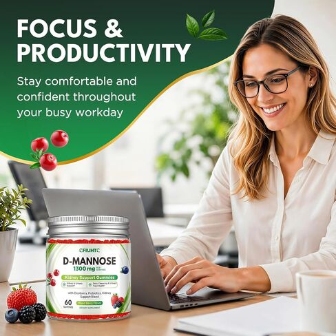 CFILIHTC D-Mannose Cranberry Gummies Supplements for Women, with D Mannose 1,300mg, Cranberry & Probiotics, Urinary Tract Health for Women, Kidney Cleanse, Bladder Flush Health, Sugar-Free 60 Count in Saudi Arabia