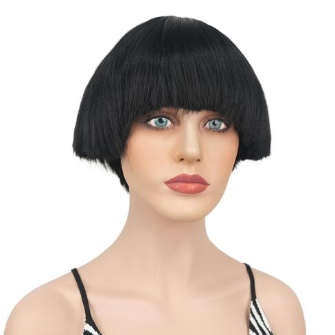 Wiginway Black Bowl Cut Costume Wig, Mushroom Cut Wigs for Male Women, Short Yaki Straight Fluffy Wigs in Saudi Arabia