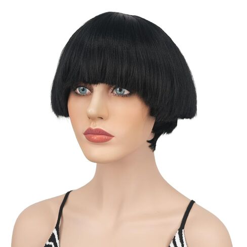 Wiginway Black Bowl Cut Costume Wig, Mushroom Cut Wigs for Male Women, Short Yaki Straight Fluffy Wigs in Saudi Arabia