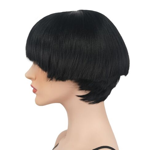 Wiginway Black Bowl Cut Costume Wig, Mushroom Cut Wigs for Male Women, Short Yaki Straight Fluffy Wigs in Saudi Arabia