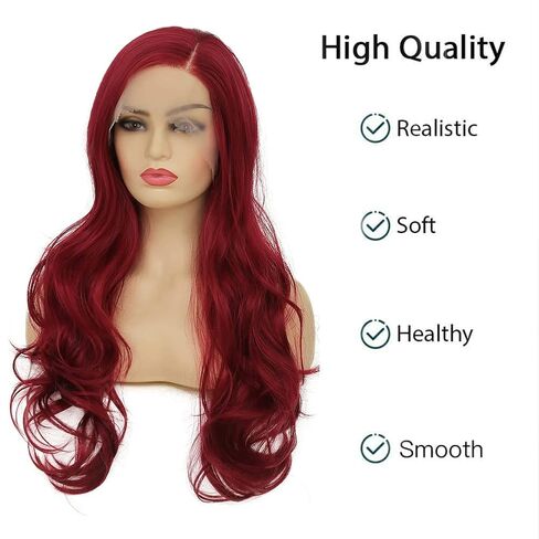 Red Lace Front Curly Wave Long Wigs for Women Heat Resistant Hair Wig Natural Looking Halloween Cosplay Party Wig in Kuwait
