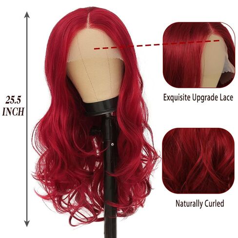 Red Lace Front Curly Wave Long Wigs for Women Heat Resistant Hair Wig Natural Looking Halloween Cosplay Party Wig in Kuwait