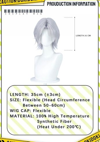 KIRA KIRA Dantee Cosplay Wig 35cm/13.8’’ Short Straight Gray Hair for Halloween Cosplay (Grey) in Kuwait
