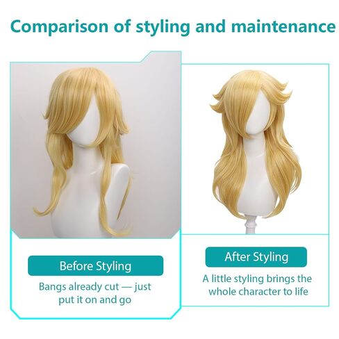 Ruina 6pcs Women Blonde Princess Wig for Adults Costume Cosplay with Crown Wand Brooch Earrings Wig Cap - Wavy Wig for Halloween Birthday Party - Pre-cut Bangs & Soft & Breathable R063 in Saudi Arabia