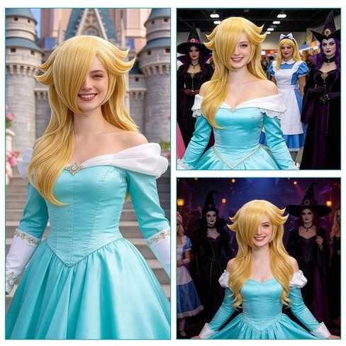 Ruina 6pcs Women Blonde Princess Wig for Adults Costume Cosplay with Crown Wand Brooch Earrings Wig Cap - Wavy Wig for Halloween Birthday Party - Pre-cut Bangs & Soft & Breathable R063 in Saudi Arabia