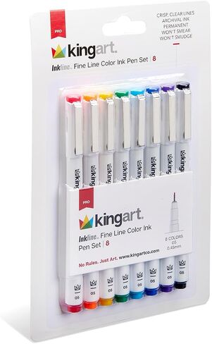 KINGART 435-8 PRO Inkline Color Micro Line & Precision Graphic Pens, 8 COLORS Size 05 (0.45 mm) Nibs, Archival Waterproof Japanese Ink for Art, Illustration, Lettering, Anime, Technical Drawing, Manga in Kuwait