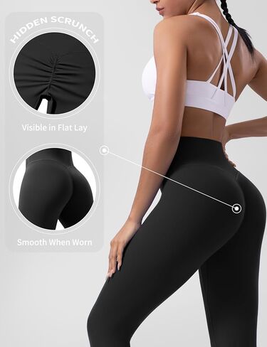 POSHDIVAH Mysticculpt Creamlift Yoga Leggings - 28 بوصة طبقة مزدوجة بدون درزات أمامية Scrunch عالية الخصر للتمرين في صالة الألعاب الرياضية in Kuwait