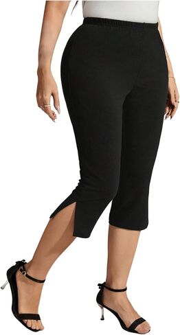 MakeMeChic Women's Plus Size Capri Leggings Y2K Bow High Waist Skinny Cropped Pants in Kuwait