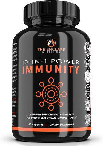 THE ENCLARE NUTRITION 10 in 1 Immune Support Booster Supplement with Echinacea, Vitamin C and Zinc, Turmeric, Ginger, B6, Elderberry for Adults Immunity Defense Vitamins, Made in USA Veg Cap 60 Ct (1) in Saudi Arabia