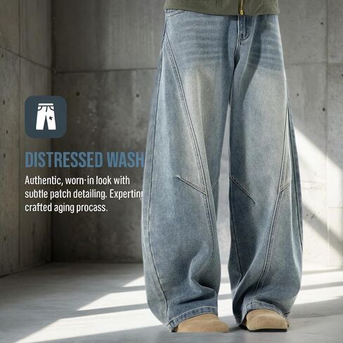LUOBANIU Men's Baggy Jeans Loose Fit Denim Jeans Irregular Hip Hop Pants Vintage Y2K Skater Trousers Streetwear in Kuwait