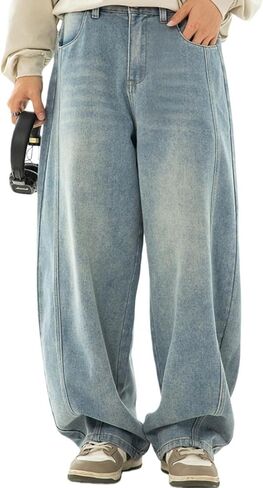 LUOBANIU Men's Baggy Jeans Loose Fit Denim Jeans Irregular Hip Hop Pants Vintage Y2K Skater Trousers Streetwear in Kuwait