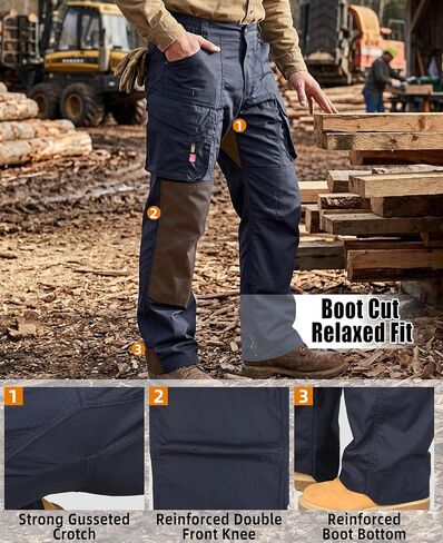 BOCOMAL Men's Stretch Tactical FR Cargo Pants Relaxed Boot Cut Lightweight Ripstop Water & Flame Resistant Work Hiking Pant in Kuwait