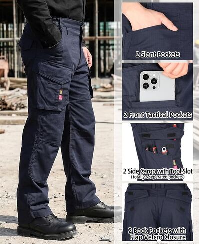 BOCOMAL Men's Stretch Tactical FR Cargo Pants Relaxed Boot Cut Lightweight Ripstop Water & Flame Resistant Work Hiking Pant in Kuwait
