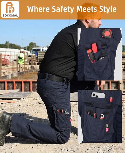 BOCOMAL Men's Stretch Tactical FR Cargo Pants Relaxed Boot Cut Lightweight Ripstop Water & Flame Resistant Work Hiking Pant in Kuwait