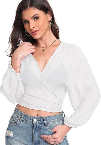 Women's Tie Front Tops Swimwear Cover Ups Long Sleeve Cropped Cardigan Swimsuit Beach Shirt in Saudi Arabia