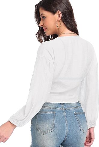 Women's Tie Front Tops Swimwear Cover Ups Long Sleeve Cropped Cardigan Swimsuit Beach Shirt in Saudi Arabia