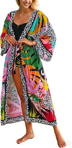 Women's Long Kimono Cover Ups Lightweight Open Front Cardigans Dress Casual Swimsuit Robe for Beach Swimwear in Kuwait