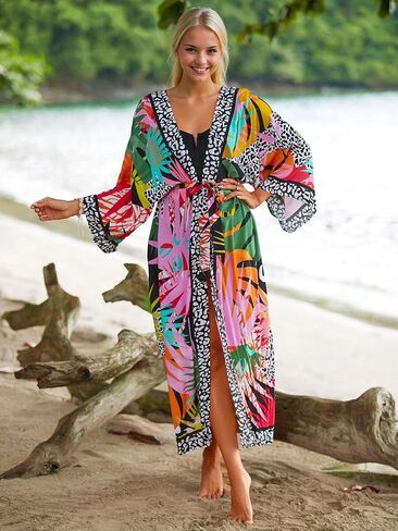 Women's Long Kimono Cover Ups Lightweight Open Front Cardigans Dress Casual Swimsuit Robe for Beach Swimwear in Kuwait