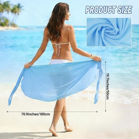 Nydotd Women's Chiffon Beach Sarong Cover Up - Sheer Bikini Swimsuit Wrap Skirt for Swimming Pool, Cruise, Vacation in Kuwait