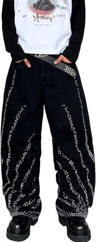 Men’s Jeans Hip Hop Denim Pants Streetwear Baggy Wide Leg Loose Fit Jean Y2K Vintage Baggy Jean in Saudi Arabia