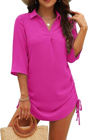 Newchoice Swimsuit Coverup for Women Drawstring Swim Bathing Suit Cover Ups Beach Vacation Dress Shirt in Saudi Arabia