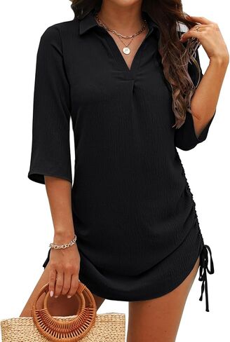 Newchoice Swimsuit Coverup for Women Drawstring Swim Bathing Suit Cover Ups Beach Vacation Dress Shirt in Saudi Arabia