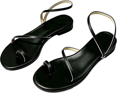 Womens Flat Strappy Sandals with Toe Ring Summer Sandals Adjustable Ankle Buckle Eco-Crafted Leather Lightweight Non-slip Fashionable Sandals Perfect for the Beach Pool Party Travel in Saudi Arabia