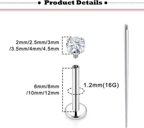 Medusa Piercing Jewelry Stainless Steel Labret Stud Monroe Lip Ring for Tragus Conch Cartilage Helix Earrings Bar Length 6mm 8mm 10mm 12mm Plus Piercing Ball Grabber Tool in Saudi Arabia