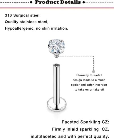 Medusa Piercing Jewelry Stainless Steel Labret Stud Monroe Lip Ring for Tragus Conch Cartilage Helix Earrings Bar Length 6mm 8mm 10mm 12mm Plus Piercing Ball Grabber Tool in Saudi Arabia