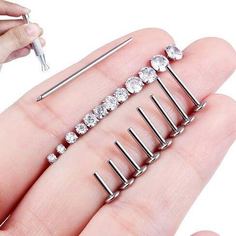 Medusa Piercing Jewelry Stainless Steel Labret Stud Monroe Lip Ring for Tragus Conch Cartilage Helix Earrings Bar Length 6mm 8mm 10mm 12mm Plus Piercing Ball Grabber Tool in Saudi Arabia