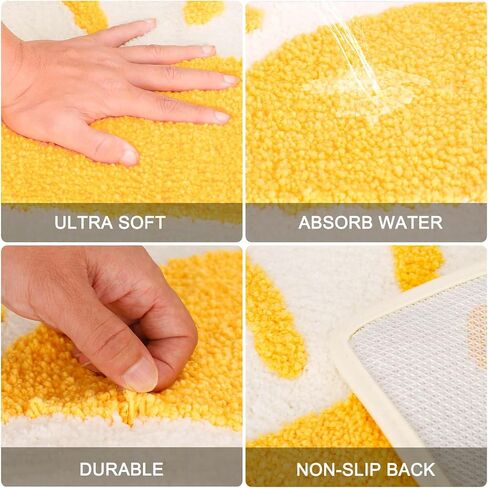 Bathroom Rugs Mat Half Circle - Cute Sun Fun White Yellow Boho Bath Mats Non Slip, Soft Absorbent Microfiber Bohemian Rug, Semi Round Machine Washable Rubber Rugs for Floor Bedroom Toilet Door Bathmat in Saudi Arabia