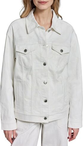 Karl Lagerfeld Women's Long Sleeve Collared Neck Bow Jacquard Denim Jacket in Kuwait