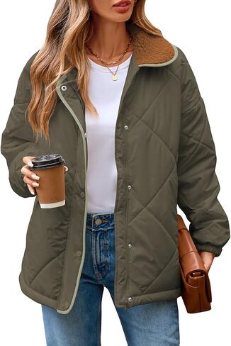 Naggoo Women's Casual Long Sleeve Quilted Jackets Loose Button Down Zipper Winter Puffer Jacket Coat Outwear in Saudi Arabia