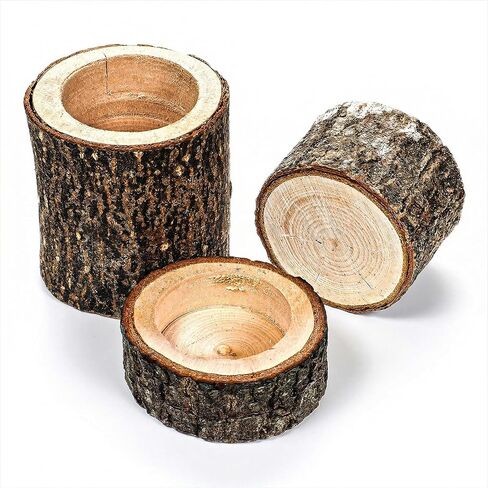 Set of 15 Rustic Wooden Tea Light Candle Holders | Natural Wood Votive Holders in 3 Sizes for Wedding, Party, and Home Table Decor in Saudi Arabia
