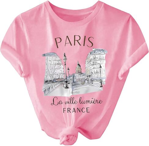 SweatyRocks Women's Paris Letter Graphic Tees Crew Neck Short Sleeve Casual T Shirt Tops in Saudi Arabia