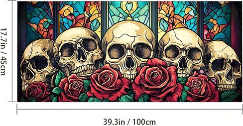 HOMETITUTE Skull Window Film 39.3x17.7 Inch Gothic Skull Window Sticker Halloween Skull Decoration Rose Windows Cling for Haunted House Day of The Dead Horror Windows Glass Cover in Kuwait