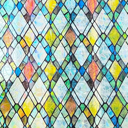 Static Cling Privacy Window Film Frosted Sliding Glass Door Film 3D Rainbow Yellow Orange Crossed Resuable Anti UV Heat Control,17.5 inches by 78.7 inches in Saudi Arabia