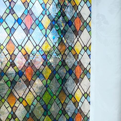 Static Cling Privacy Window Film Frosted Sliding Glass Door Film 3D Rainbow Yellow Orange Crossed Resuable Anti UV Heat Control,17.5 inches by 78.7 inches in Saudi Arabia