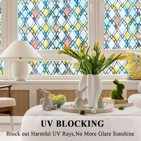 Static Cling Privacy Window Film Frosted Sliding Glass Door Film 3D Rainbow Yellow Orange Crossed Resuable Anti UV Heat Control,17.5 inches by 78.7 inches in Saudi Arabia